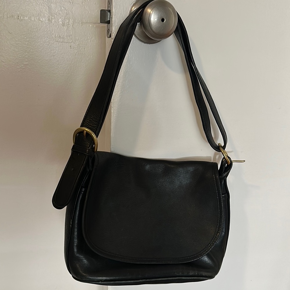 Coach Black Leather Shoulder Bag with Flap Closure